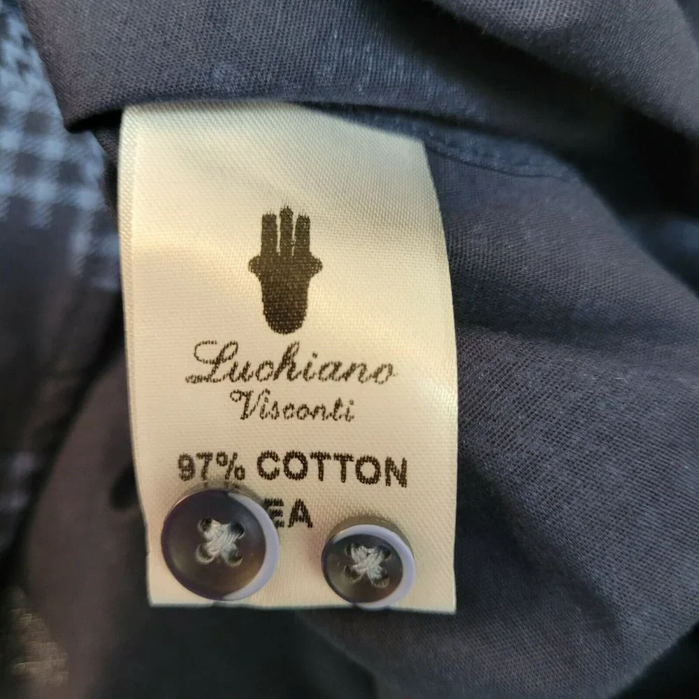 Visconti Black Shirt Men's Sz Small Navy Blue Houndstooth Camouflage Shapes NWT - Picture 9 of 11